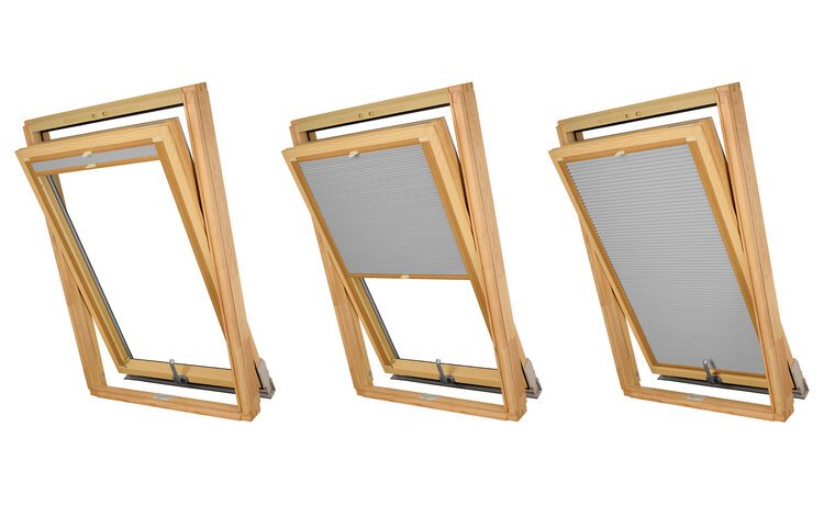 PLISA DACHOWA PLASTER MIODU DO OKNA VELUX MK08 TKANINA SZARA PROFIL SOSNA