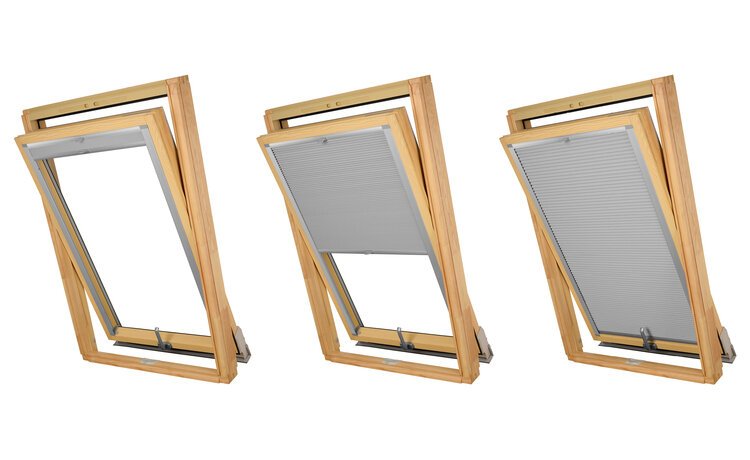 PLISA DACHOWA PLASTER MIODU DO OKNA VELUX MK08 TKANINA SZARA PROFIL SREBRNY ANODA