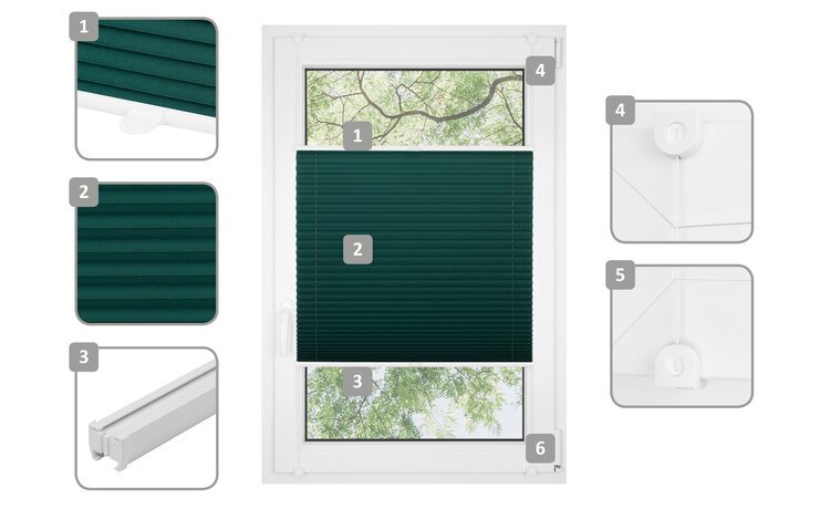 Roleta plisowana klasyczna 674MK BUTELKOWA ZIELEŃ profil Biały