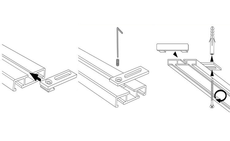 Szyna 2+1 aluminiowa biała podwójna z maskownicą i agrafkami